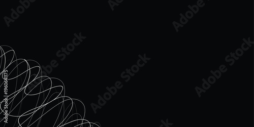 Abstract Minimal Black Background With White Scribble Lines And Negative Space In Left Corner