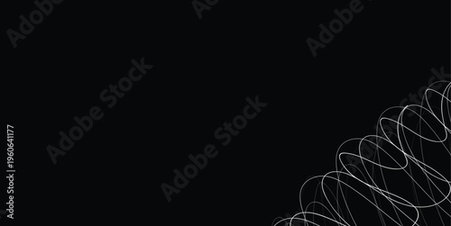 Abstract Minimal Black Background With White Scribble Lines And Negative Space In Right Corner