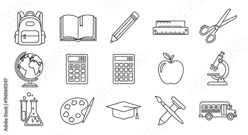 School Education Icons and Objects.
