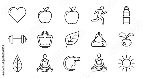 Yoga Meditation Healthy Lifestyle Icons Set.