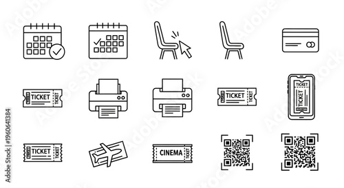 Icons of office and cinema objects.
