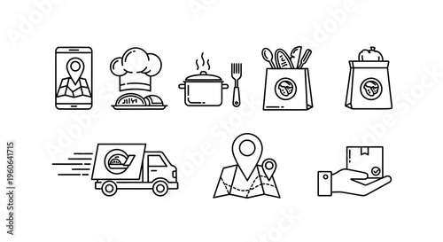 Food delivery service logo icons set.