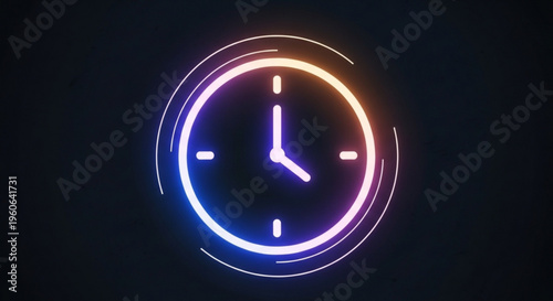 Glowing neon clock face with swirling motion on dark background symbolizing time and urgency