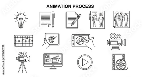 Animation process icons and symbols.