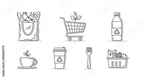 Food and drink shopping cart items.