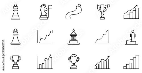 Collection of business strategy and success icons