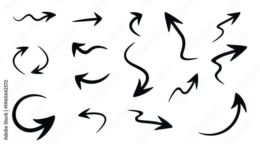 Fototapeta premium Hand drawn arrow set collection with various directional shapes and styles vector poster