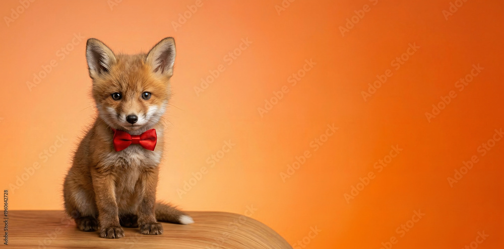 Fototapeta premium dorable Fox Cub with Red Bow Tie 