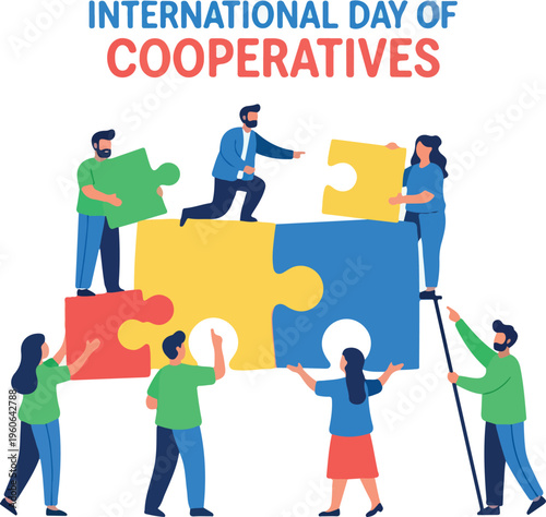 International Day of Cooperatives Celebration with People Assembling Puzzle Pieces Symbolizing Unity and Collaboration