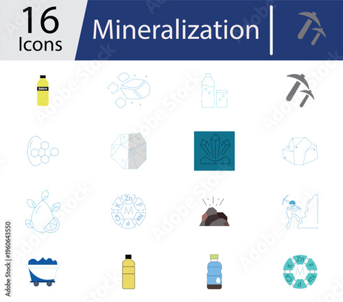 Mineralization Process Line Icons Set – Science and Geology Vector Collection