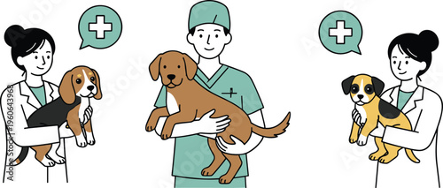 Veterinarian vector illustration with doctors, dogs, medical care, animal healthcare, and pet treatment design