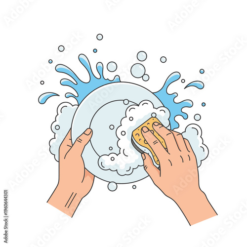 Washing Dishes with Soap and Water, Household Chores, Kitchen Hygiene