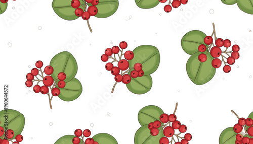 Seamless red berry pattern vector illustration with festive leaves, holiday clusters, and decorative background for textiles