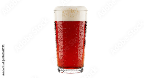 Amber beer with white foam in a clear glass drink beverage