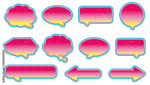 ポップでキラキラしたピンクと黄色の吹き出し・見出しバナー素材セット / Pop sparkling speech bubble and banner set