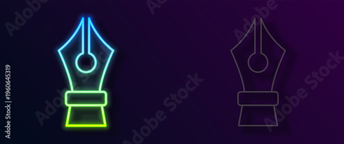Glowing neon line Fountain pen nib icon isolated on black background. Pen tool sign. Vector