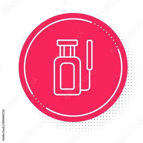 White line Garden sprayer for water, fertilizer, chemicals icon isolated on white background. Red circle button. Vector
