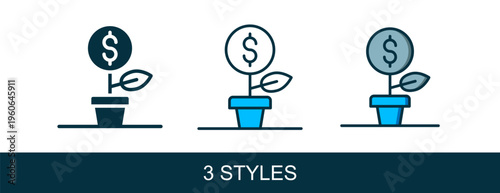 Filled outline Dollar plant icon isolated on white background. Business investment growth concept. Money savings and investment. Vector