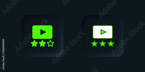 Green Film or movie cinematography rating or review icon isolated on black background. Black square button. Vector