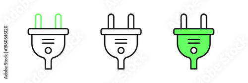 Set line Electric plug icon isolated on white background. Concept of connection and disconnection of the electricity. Vector