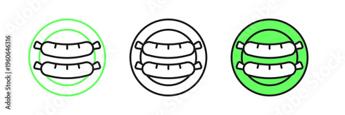 Set line Sausage icon isolated on white background. Grilled sausage and aroma sign. Vector