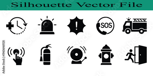 Emergency service icons set including fire truck and hydrant  isolated on white background