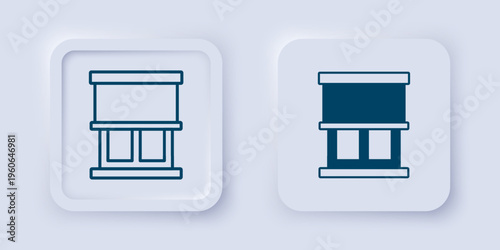 Filled and outline Window with curtains in the room icon isolated on grey background. Square button. Vector
