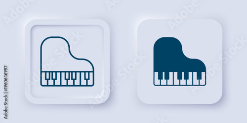 Filled and outline Grand piano icon isolated on grey background. Musical instrument. Square button. Vector
