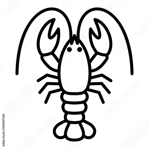 Minimalist black line icon of a lobster or crayfish. Clean vector outline of a crustacean for seafood, marine life, and culinary themes.