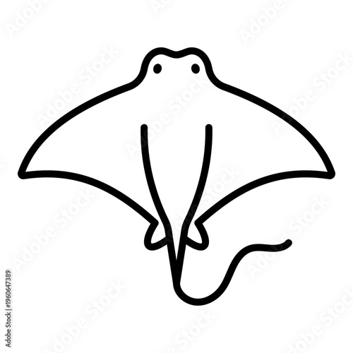 Minimalist line vector icon of a stingray or manta ray. Clean black outline of a flat sea fish for marine life and aquarium themes
