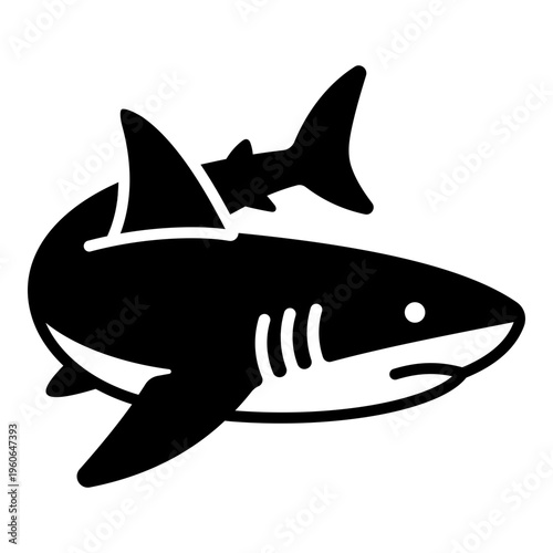 Bold black vector icon of a shark silhouette. Clean graphic illustration of a predatory sea fish for marine life and danger-themed designs.