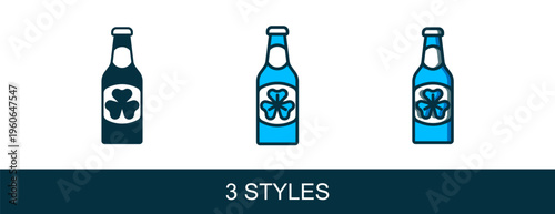 Filled outline Beer bottle with clover trefoil leaf icon isolated on white background. Happy Saint Patricks day. National Irish holiday. Vector