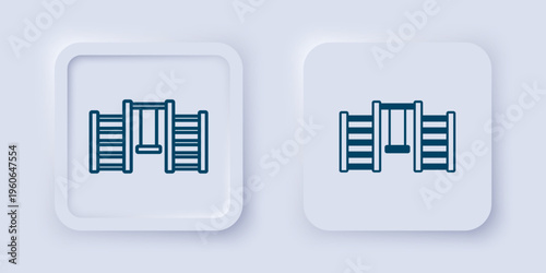 Filled and outline Wooden Swedish wall icon isolated on grey background. Swedish stairs. Square button. Vector