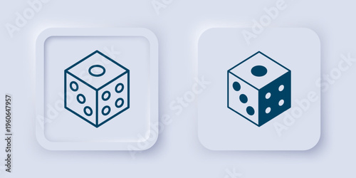 Filled and outline Game dice icon isolated on grey background. Casino gambling. Square button. Vector