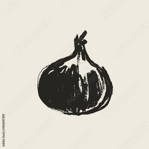 Single whole red onion hand-drawn doodle expressive line art on light cream background, vector illustration