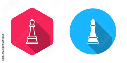 Filled and outline Chess icon isolated with long shadow background. Business strategy. Game, management, finance. Vector