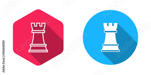 Filled and outline Chess icon isolated with long shadow background. Business strategy. Game, management, finance. Vector