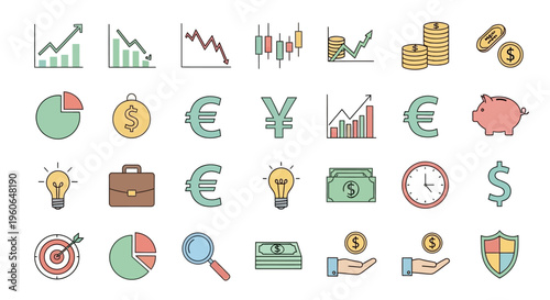 Business finance economy icons set.