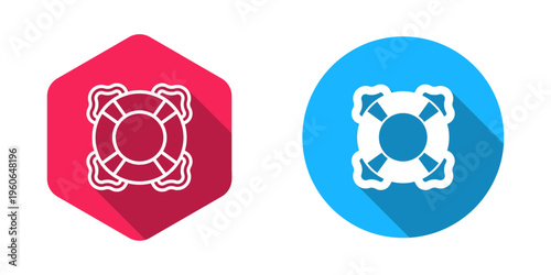 Filled and outline Lifebuoy icon isolated with long shadow background. Lifebelt symbol. Vector
