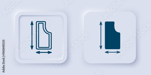 Filled and outline Sewing pattern icon isolated on grey background. Markings for sewing. Square button. Vector