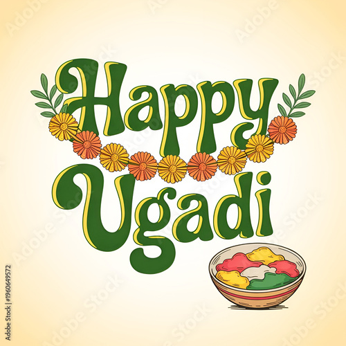 Happy Ugadi Greeting Card: Traditional Indian Festival Celebration Design