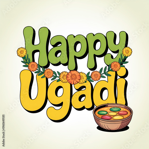 Happy Ugadi Greeting Card: Traditional Indian Festival Celebration Design