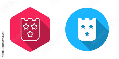 Filled and outline Lottery ticket icon isolated with long shadow background. Bingo, lotto, cash prizes. Financial success, prosperity, victory, winnings luck. Vector