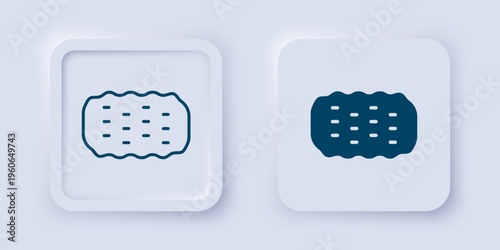 Filled and outline Sponge icon isolated on grey background. Wisp of bast for washing dishes. Cleaning service logo. Square button. Vector