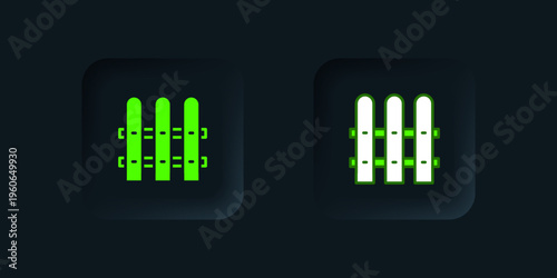 Green Garden fence wooden icon isolated on black background. Black square button. Vector