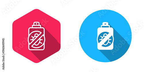 Filled and outline Spray against insects icon isolated with long shadow background. Vector