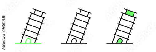 Set line Leaning tower in Pisa icon isolated on white background. Italy symbol. Vector
