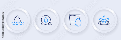 Set line Water drop, Glass with water, speech bubbles and icon. Vector