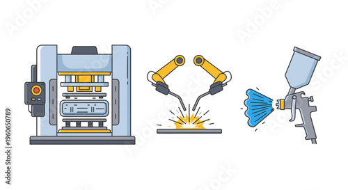 Welding and spray painting industrial tools.