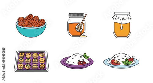 Food items on plates and jars.